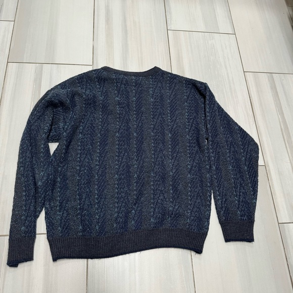 Jantzen L Sweater Blue Textured Zigzag Stripes Vintage - Picture 6 of 6